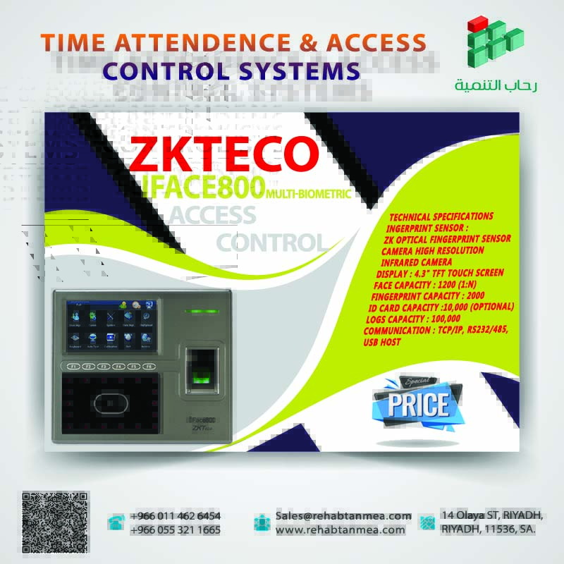 ZKTeco iface 800 . Fingerprint Time Attendance System