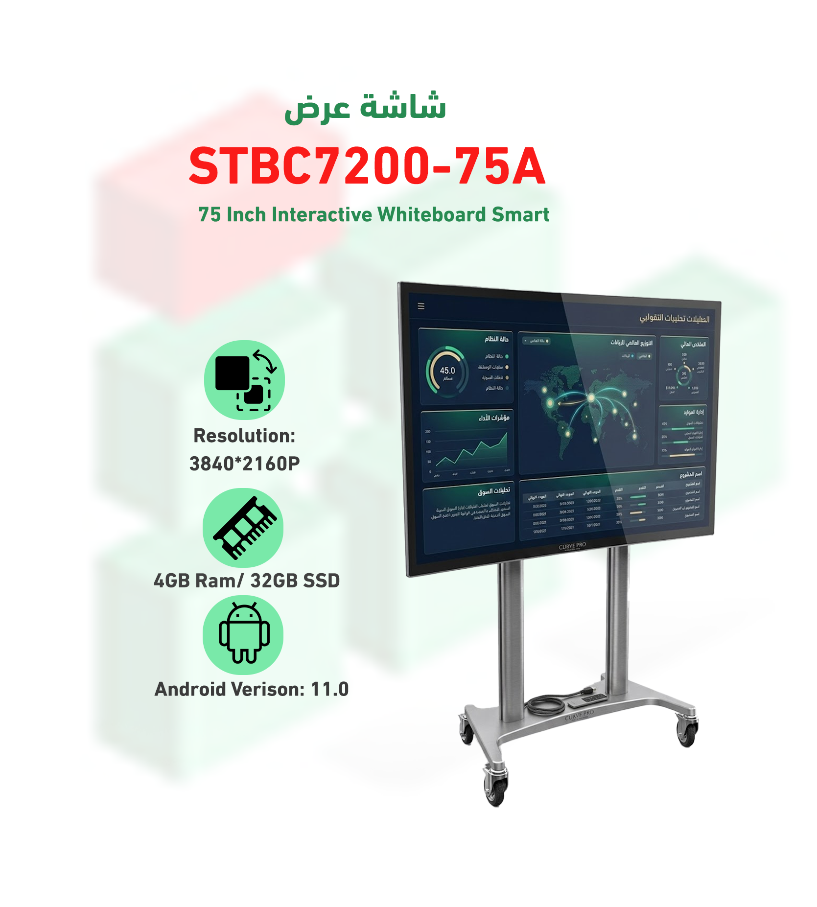 سبورة ذكية تفاعلية تعمل بنظام الاندرويد STBC7200-75A